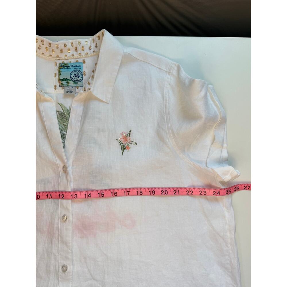 Tommy Bahama Womens Linen Button Up Shirt Size XL White Embroidered Hawaiian - Picture 8 of 8